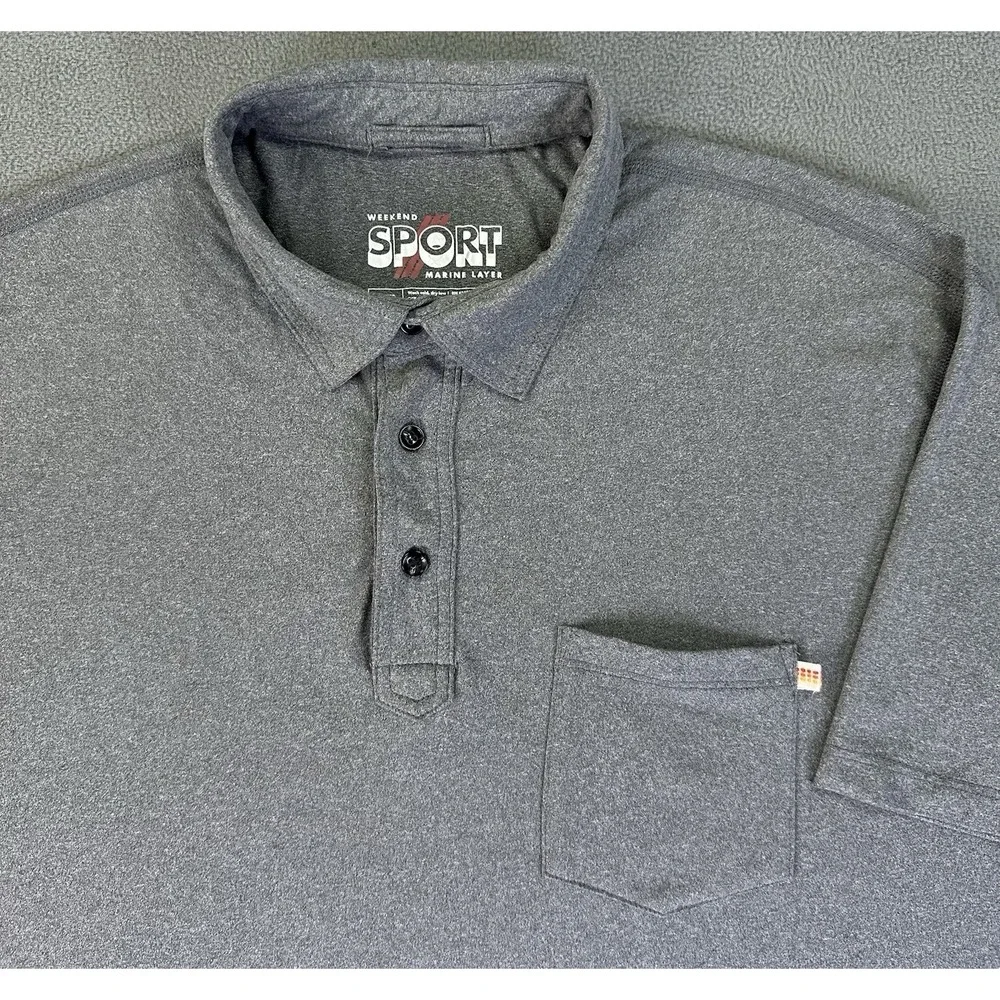 Marine‎ Layer Polo Shirt Larger Large Grey Weekend Sport Minimalist Performance